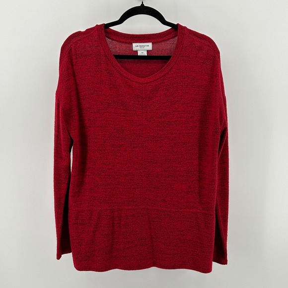 Liz Claiborne Tops - Liz Claiborne Red Heathered Long Sleeve Soft Knit Pullover Top Oversized Pet Med